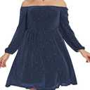 Plus Size Mesh Cocktail Evening Party Dress for Women V Neck Long Sheer Sleeve Midi Formal Dresses, Navy Blue Glitter 18Plus