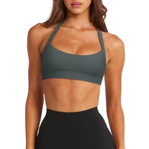 2 x LASLULU Womens Halter Sports Bras Scoop Neck Workout Tops Padded Sleeveless Backless Yoga Crop Gym Tank Tops (Green, XL)