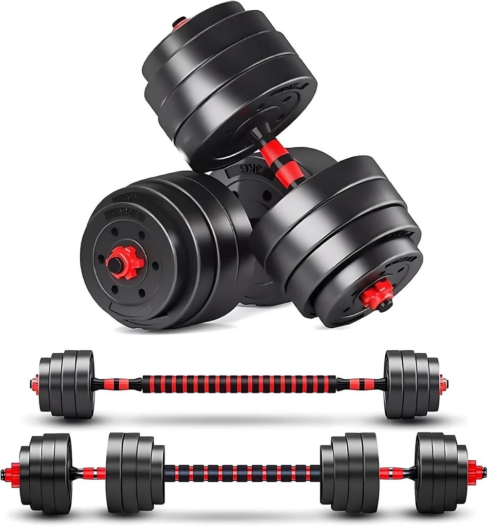 Adjustable-Dumbbells-Sets,Free Weights-Dumbbells Set of 2 Convertible To Barbell A Pair of Lightweight for Home Gym,Women and Men Equipment (red 80lbs(40lbs*2))