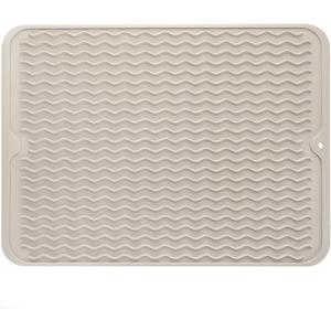 MicoYang Silicone Dish Drying Mat for Multiple Usage, Easy clean, Eco-friendly, Heat-resistant Silicone Mat for Kitchen Counter or Sink, Refrigerator or drawer liner Tapioca L 16 inches x 12 inches