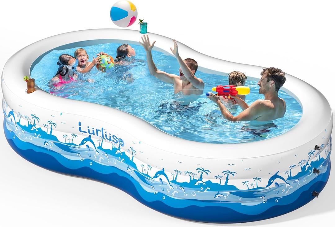 Inflatable Pool with Seats, Size:130"x 72" x 22" Ultra Thick Kiddie Pool for Kids and Adults, Blow Up Above Ground Swimming Pool for Family, Backyard, Garden, Lawn