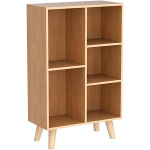 IOTXY Wooden Open Shelf Bookcase - 3-Tier Floor Standing Display Cabinet Rack with Legs, 5 Cubes Bookshelf, Pear Yellow, 50CM