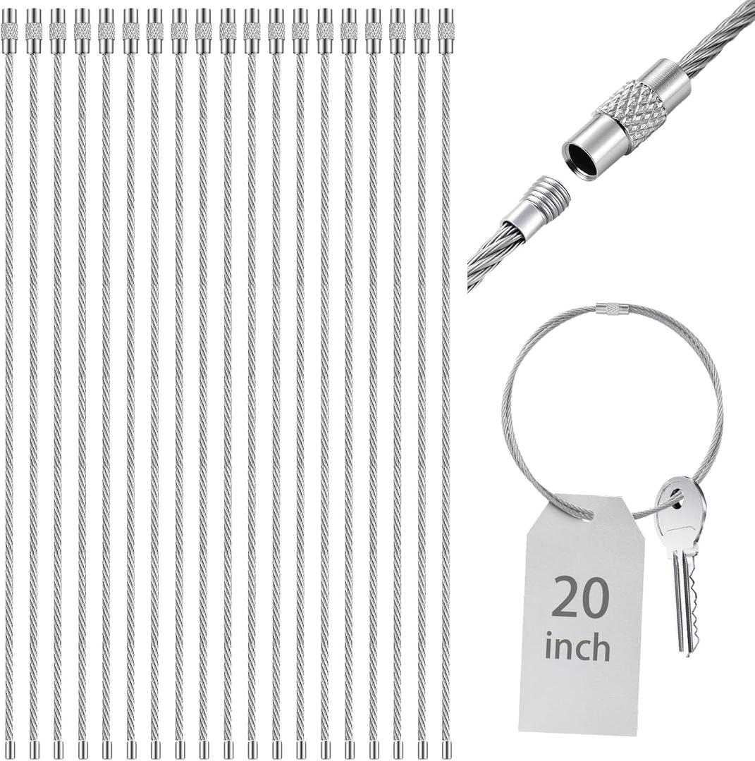 Zonon 15 Pack 20 Inch Large Wire Keychain Cable Heavy Duty Stainless Steel Hanging Extension Cords with Screw Clasp 2mm Twist Barrel for Key Luggage Tags Hanging Lamp Climbing Plant 6 Inch Diameter
