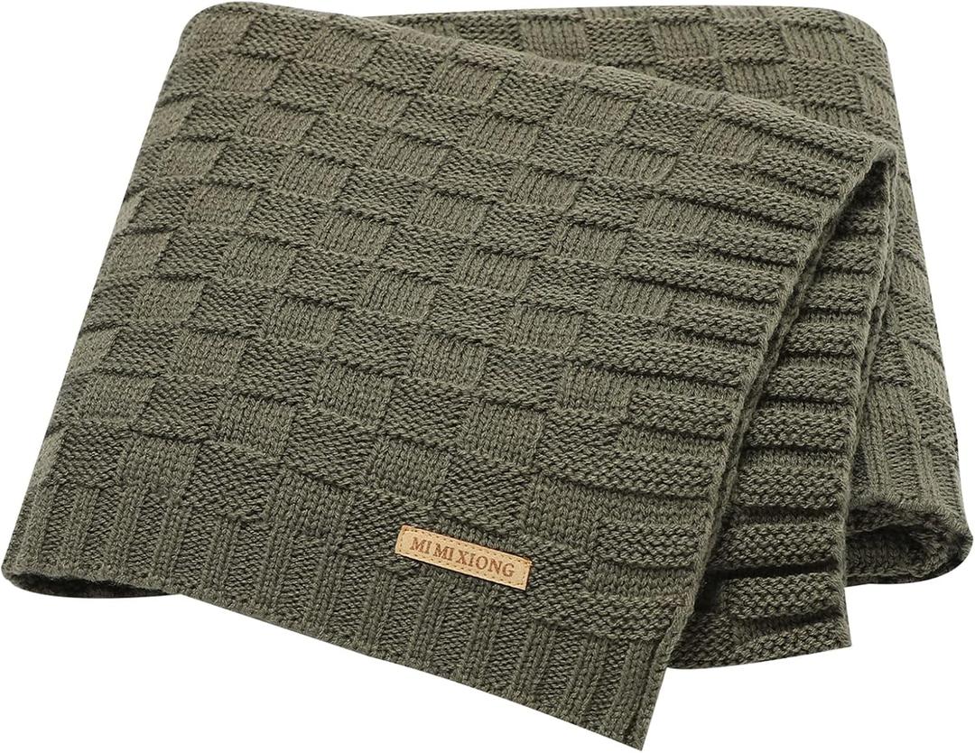 LAWKUL Baby Blankets Cable Babe Blanket Checkered Soft Cuddle Newborn Infants Receiving Swaddle Boys Girls Dark Green 40"x30"