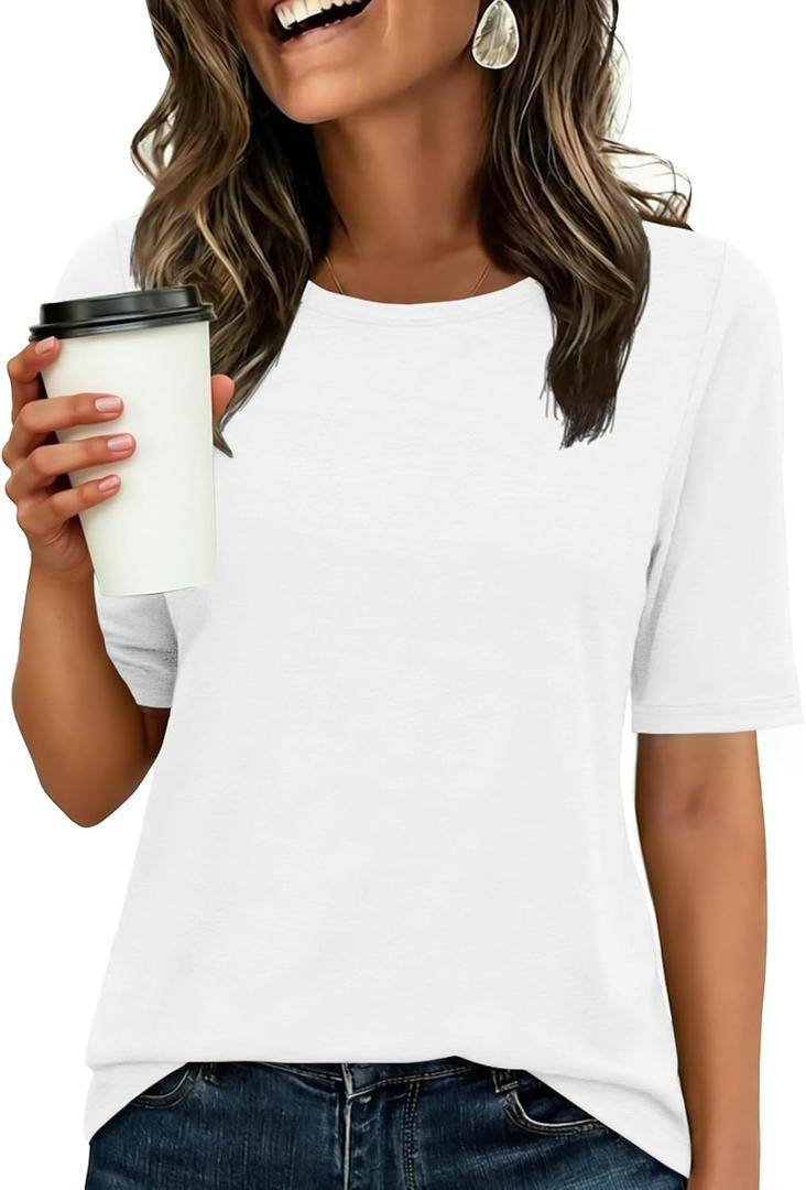ANRABESS Womens Half Sleeve Tops Crewneck Shirts Basic Fit Tee Trendy 2026 Spring Summer Business Casual T-Shirts (White, XL)