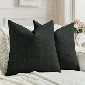 FUTEI Pack of 2 Chenille Decorative Throw Pillow Covers 16x16 Inch,Soft Cozy Faux Linen Textured Cushion Case,Farmhouse Home Decor for Couch Living Room,Black
