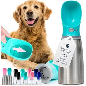 MalsiPree Leak Proof Stainless Steel Portable Dog Water Bottle - 24 oz, Blue Water Dispenser for Pets - Outdoor Dog Travel Water Bottle -
