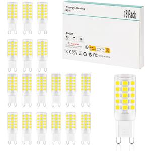 G9 LED Bulb Dimmable 3W, T4 G9 4W Replacement for 40 Watts Halogen, 4000K Natural Daylight, Chandelier Lighting, AC 120V No-Flicker, Pack of 18