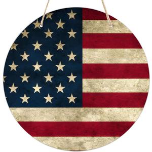 Rustic American Flag Round Wooden Hanging Sign for Home Office Wall Art Decor Door Hanger Gift 88 Inches