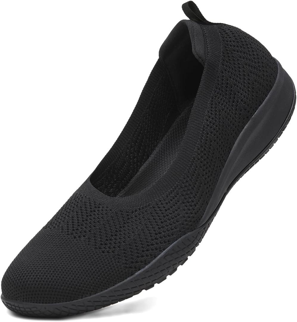 LEDINEY Women's Flats Slip On Go Walk Shoes for Women Comfortable Walking Sneakers Knit Low Wedge Dressy Ballet Shoes Zapatos para Mujer (8, Black)