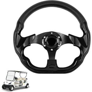 LOSCHEN Golf Cart Steering Wheel Universal D-shaped Design Fit for Club Car Ds and Precedent EZGO RXV & TXT, Fit for Yamaha Golf Cart Steering Wheel-Black