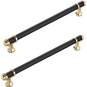 2 Pack Cabinet Handles Matte Black and Gold Kitchen Cabinet Pulls Modern Dresser Drawer Knobs for Bathroom Bedroom Closet Zinc Alloy Furniture Hardware (Overall Length 8.81in/224mm)