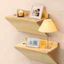 Floating Nightstand, Rustic Wooden Floating Bedside Table Z-Shape Wall Mounted Nightstand Small Hanging Night Stands for Bedroom (2, Natural Wood)