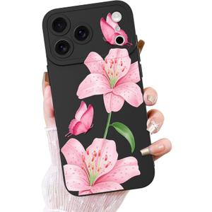 OOK Floral Case for iPhone 17 Pro Case Cute Lily Flower Butterfly Design Soft TPU Shockproof Protective for Women Girls Phone Cover