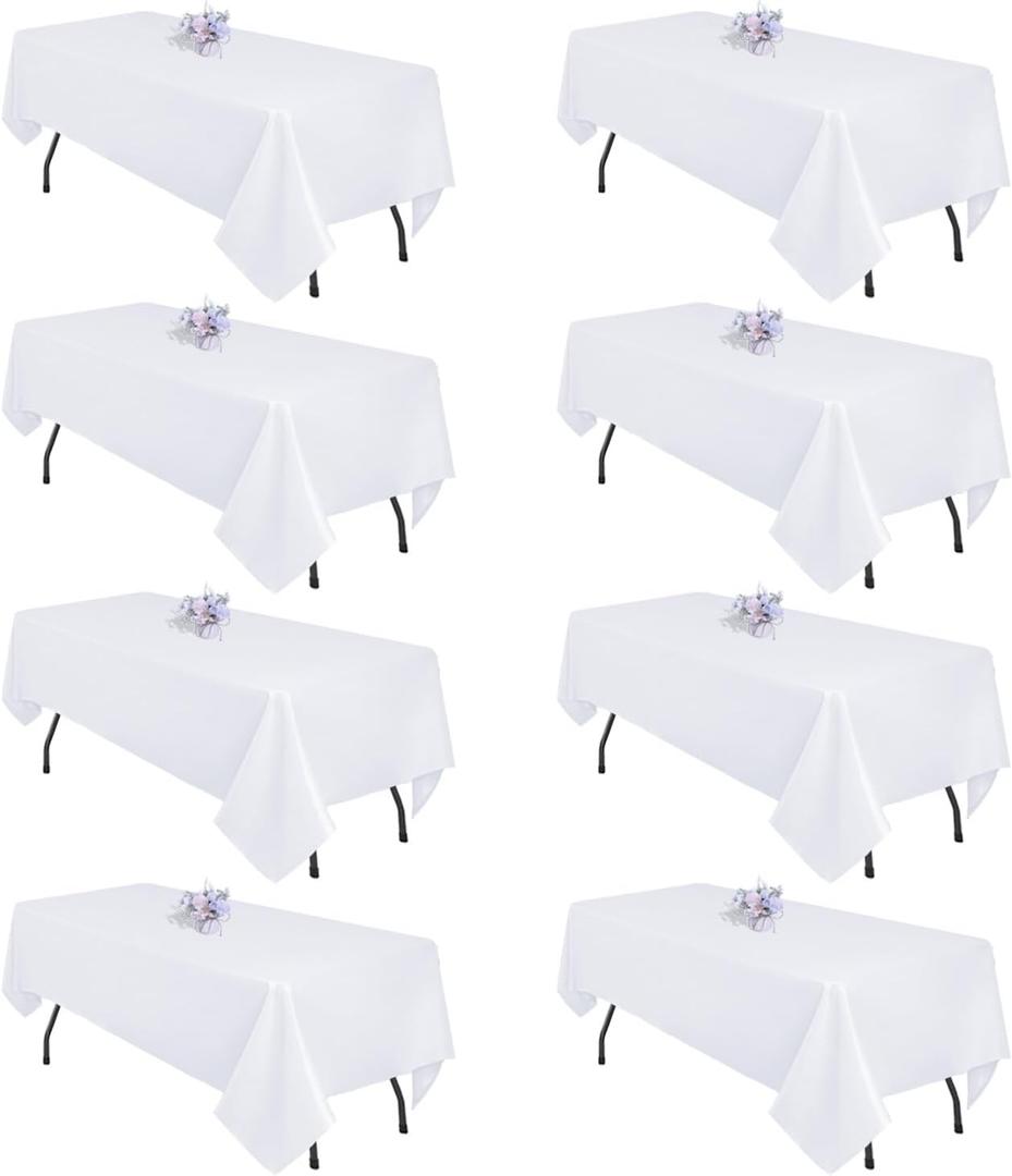 8 Pack White Table Cloth 60x102 Inch Rectangle Tablecloths for 6 Foot Rectangle Tables, Wrinkle Resistant Washable Polyester Fabric Rectangular Table Cover for Dining Banquet Wedding Party