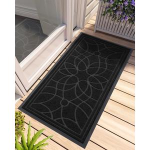 DEXI Front Door Mat Outside Entrance, Heavy Duty Non Slip Low Profile Doormat for Entryway, Trap Dirt and Moisture Welcome Mats, Easy Clean, Patio, Garage, 4x2, Black