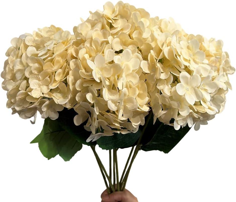 8 Pcs Large Hydrangea Artificial Flowers 27.5 inches Realistic Single Long Stem Full Faux Silk Hydrangea Bouquets Flowers Arrangements Home Decor DIY Wedding Centerpieces(Champange)