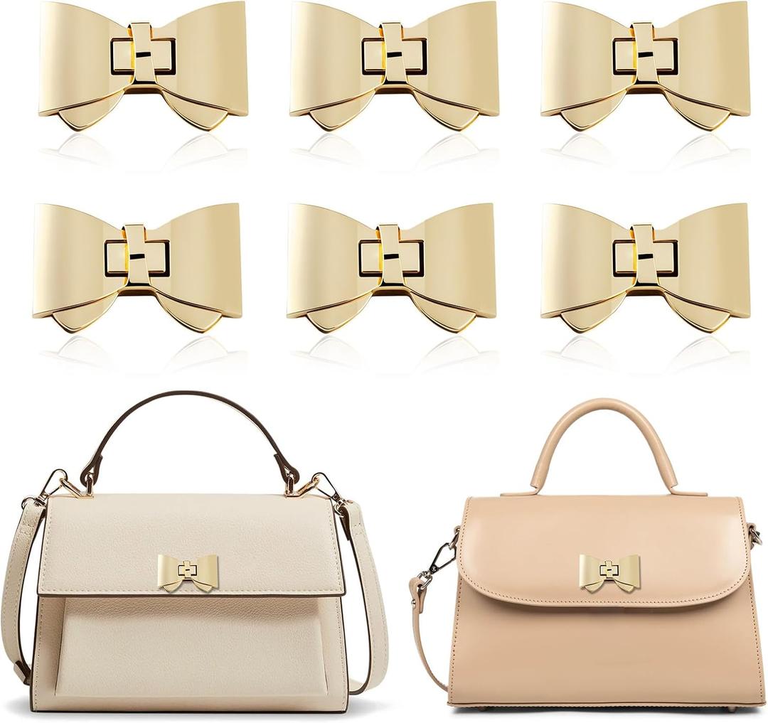 6 Pieces Bowknot Closure Turn Lock Clasp, Metal Purse Twist Turn Locks Purse Bag Closure Clasp for DIY Purse Handbag Making Accessories (Gold)