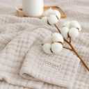 Goqan Throw Blanket 55x60  100% Turkish Cotton 4 Layer Boho Muslin Blanket for Adults, Four Season Blanket Lightweight and Thin, Soft, Breathable for Bed, Couch, Picnic - Beige