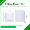 GreenShip Planter Set of 2 (13.8" & 11.8") – Cylinder Planters with Drainage Hole and Planter Saucer, Jun Porcelain Clay & Recycled Resin, Decorate Home,Office & Outdoor,White pots, 13.7in+11.8in