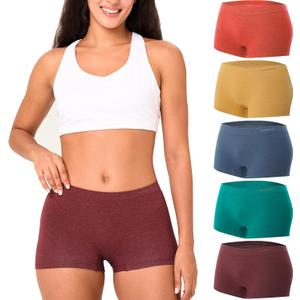 BAMBOO COOL Women's Boyshort Panties Seamless Underwear Stretchy Moisture Wicking Boxer Briefs for Ladies 5 Pack (Medium)
