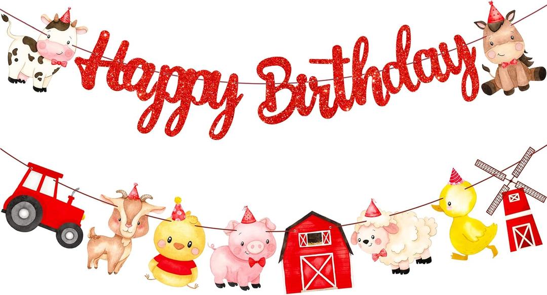 Farm Birthday Party Decorations Red Farm Happy Birthday Banners Farm Animal Party Decorations for Farm Barnyard Birthday Party Barn Theme Baby Shower Supplies