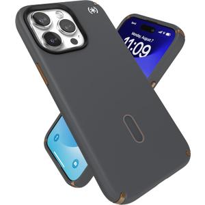Speck iPhone 15 Pro Max Case - ClickLock No-Slip Interlock, Built for MagSafe, Drop Protection - Scratch Resistant, Soft Touch, 6.7 Inch Phone Case - Presidio2 Pro Charcoal Grey/Cool Bronze/White