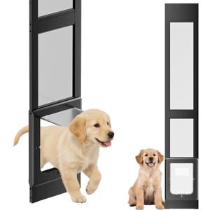 Dog Door for Sliding Glass Door, Magnetic Plastic Flap, Adjustable Height, No-Cut Insert with Lock, Ideal for Renters, Apartments, Patio Black M, Medium