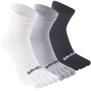 Sunew Women Toe Socks, Mens Viscose Fiber Wicking Moisture Athletic Running Five Finger Quarter Socks Black White Grey 3 Pairs Medium
