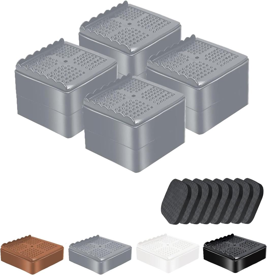 shouwuhho Furniture Risers, 4 Pack Bed Risers with Non-Slip Grip and Heavy Duty Support, 1 Inch 2 Inch 3 Inch 4 Inch Height Lift for Couch, Sofa, Table, Desk, Chair, Refrigerator - Gray, 1+1 Inch
