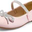K KomForme Girl's Bow Mary Jane Dress Shoes Ballet Princess Flats with Rhinestone Strap for Party Wedding School, Toddler/Little Kid/Big Kid, Size 1