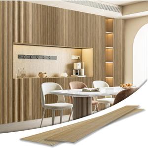 Art3d 4-Pack Glue-On Fine Bar Wainscoting Panel for Interior Wall Decor - 104 x 12 Inch Polystyrene Ultralight Slim Slat Wall Panels for Living Room Bedroom, Teak