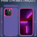 for iPhone 13 Pro Max Case, with Screen Protector, Dust-Proof Port Cover, Full-Body Non-Slip Silicone Rubber Covered, Military Grade Drop-Proof Shockproof Phone Case, Red/Purple