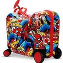 Bioworld Spider-Man Ride-On Suitcase for Kids, 18-Inch Hardside Luggage | Kids ride-on luggage with built-in seatbelt, retractable handle, child grab handle, interior valet straps and rolling wheels