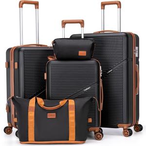 Luggage Sets 5 Piece Suitcases with Wheels, Suitcase Set ABS Hard Case Luggage with TSA Lock Spinner Wheels Durable Travel Luggage (5-Piece Set(20"/24"/28")) (Black)