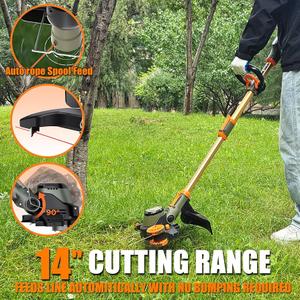 14-Inch String Trimmer Cordless,(2 x 21V 6.0Ah Batteries & Charger), Trimmer/Edger/Lawn Mower/Brush Cutter 4-in-1, Electric Weed Wacker with Auto Rope Spool Feed, 3 Cutting Methods