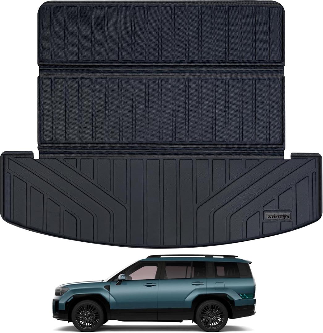 Large Trunk Mat for All-New 2024-2025 Hyundai Santa Fe,TPE All Weather Protection Foldable Car Cargo Liners Odorless Anti-Slip Waterproof Interior can be Folded Accessories-Black
