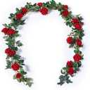Floweroyal 2pcs Artificial Rose Vines 5.5ft Velvet Flowers for Garland Hanging and Wedding Decor (Red).