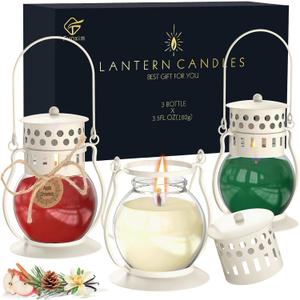 7 x Scented Candles for Home, 3 Pack Retro Lantern Aromatherapy Candles for Balsam Cedar/Apple Cinnamon/Creamy Vanilla, Fall Candle Set, Soy Jar Candle Gifts for Women Men