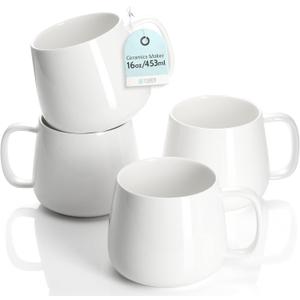 Teocera 16oz Ceramic Coffee Mugs Set of 4  Stackable Latte Cups, Microwave, Dishwasher & Oven Safe  Ideal for Coffee, Cappuccino, Hot Chocolate, Housewarming GiftsWhite
