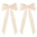 2PCS Velvet Hair Bows Ivory Beige Hair Ribbon Clips Big Fall Alligator Clips Hair Accessories for Women Girls Toddlers Kids Baby (White)