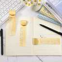 3 Pcs Brass Ruler Clip Set with 2 Fine Point Pens, 5.5" x 1.3" Small Brass Template Ruler Clip with 3 Pattern Journal Stencil for Journaling, Planners, Decorative Travelers Notebook
