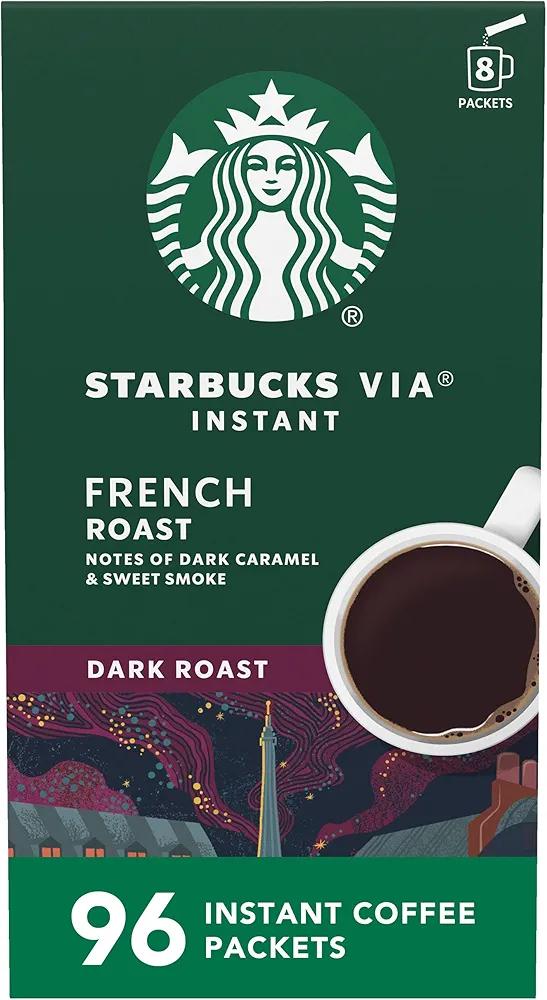 Starbucks VIA Instant Coffee Packets, Single Serve, Dark Roast Coffee, French Roast, 96 Packets ​