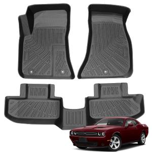 Floor Mats for Dodge Challenger 2015-2023 (Only for RWD, Not for AWD, Not Compatible with 3.6L V6 Engine Models), TPE Waterproof Non-Slip All Weather Protection Custom