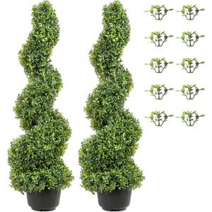 VEVOR Artificial Boxwood Spiral Topiary Trees, 4ft Tall (2 Pieces) Faux Plant Outdoor, All-Year Green Fake Plant with Replaceable Leaves for Decorative/Indoor/Porch/Garden (1ft 3in)