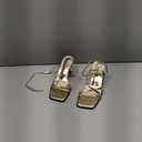 Kitten Heels for Women - Square Open Toe Strappy Heeled Sandals with Ankle Strap - Wedding Dress Heels (7.5, Gold)