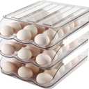 MesRosa Egg Holder for Fridge,Automatically Rolling Egg Storage Container for Refrigerator,Egg Organizer for Fridge with Lid,Clear Plastic Dispenser, Tray & Box -3 Layer