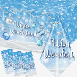 Winter Wonderland Tablecloth Blue Snowflake Winter Party Decorations Winter Wonderland Christmas Lights Snow Disposable Plastic Table Cover for Winter Wonderland Baby Shower Birthday Party Supplies
