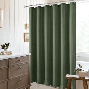 Olive Green Linen Shower Curtain 80 Inches Long Cloth Shower Curtain for Bathroom Boho Farmhouse Spring Decor Hotel Bathtub Water Repellent Extra Long 80 Inch Drapes Set with Hooks, 72x80