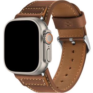 Wristitani Leather Bands Compatible With Apple Watch Band for Men, Top Genuine Leather Replacement Strap for iWatch Ultra2 Ultra Series 10 9 8 7 SE2 SE 6 5 4 3 (Dark Brown/Silver Buckle), Size: 49/46/45/44/42mm(Series 3)